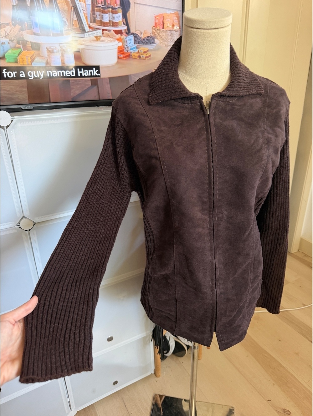 Y2k vintage Faded Glory Ladies Large Brown Suede and Knit Jacket Size 12/14